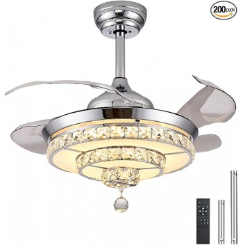 Ceiling Fans with Lights and Remote, Fandelier Ceiling Fan with Light, 42 Inch Chandelier Fan Crystals